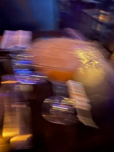 This photo shows a very blurry cocktail drink.